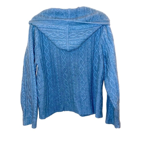 Eddie Bauer Women’s XL Blue Lamb's Wool Hooded Long Sleeve Cable knit Cardigan - Picture 10 of 12